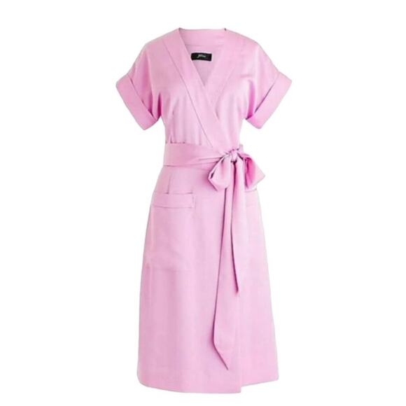 J Crew J6919 Pink Cuffed Short Sleeve Crepe Satin Wrap Dress Extra Small XS NWT - Picture 15 of 15